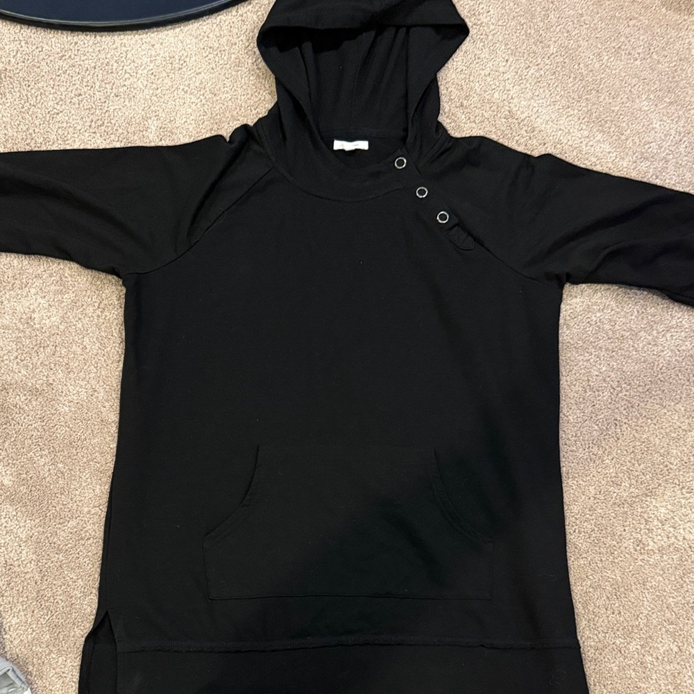 Maurices Black Hooded Sweatshirt Dress with Snap Detail